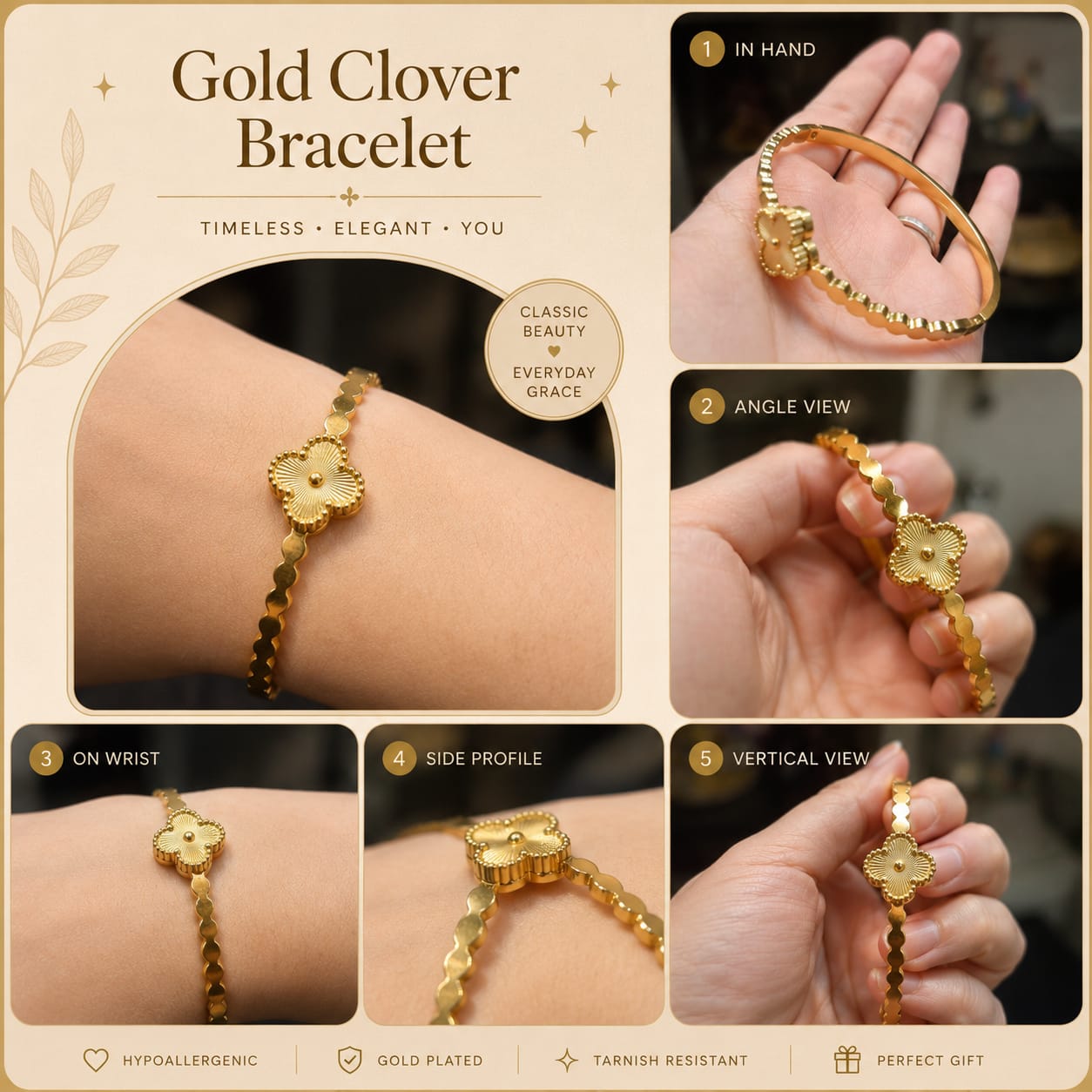 Gold clover bracelet