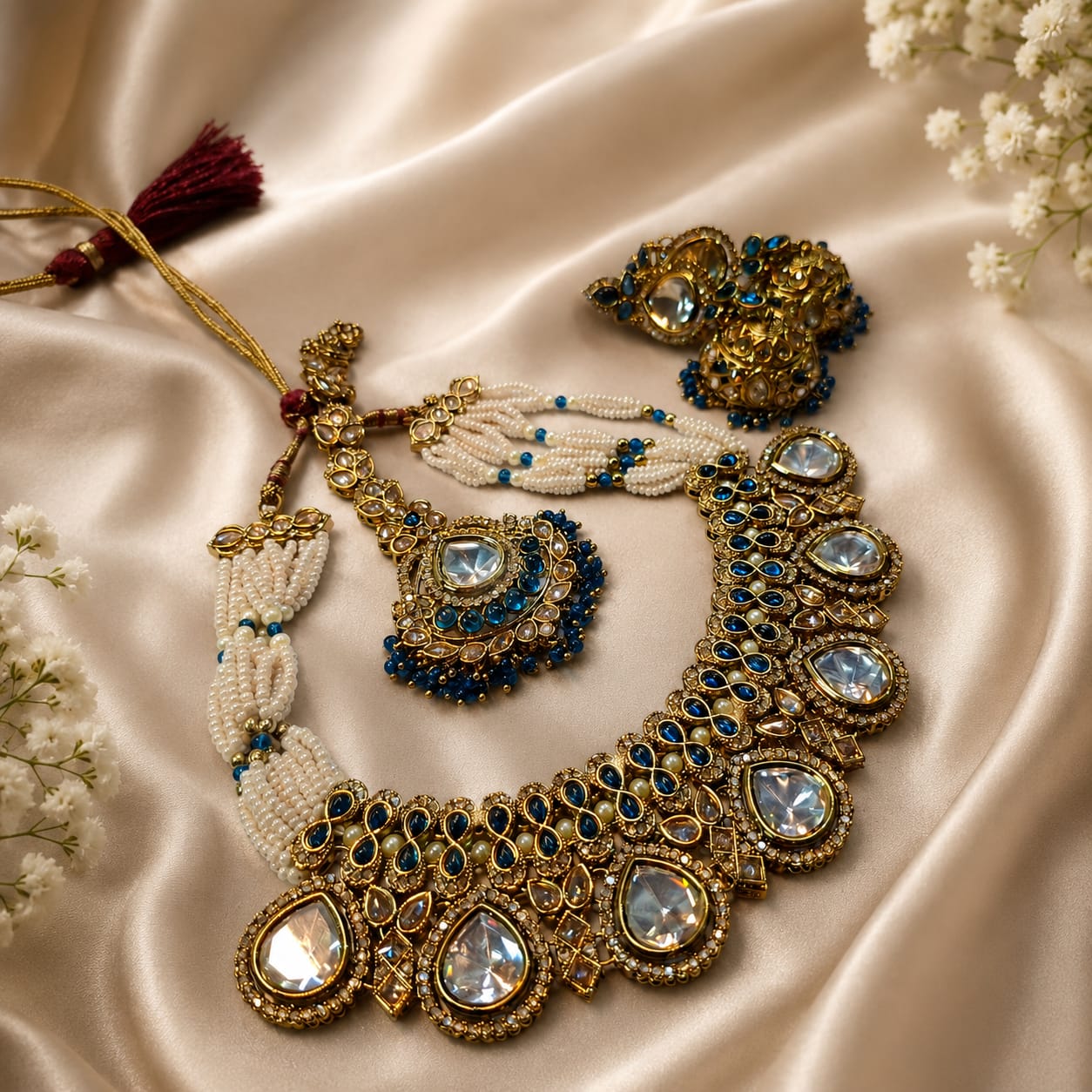 Blue element statement necklace set