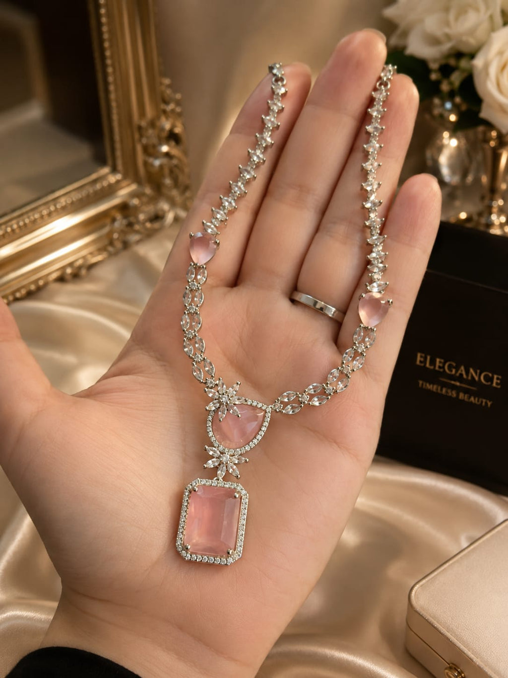 Silver Vintage Blush jewelry set