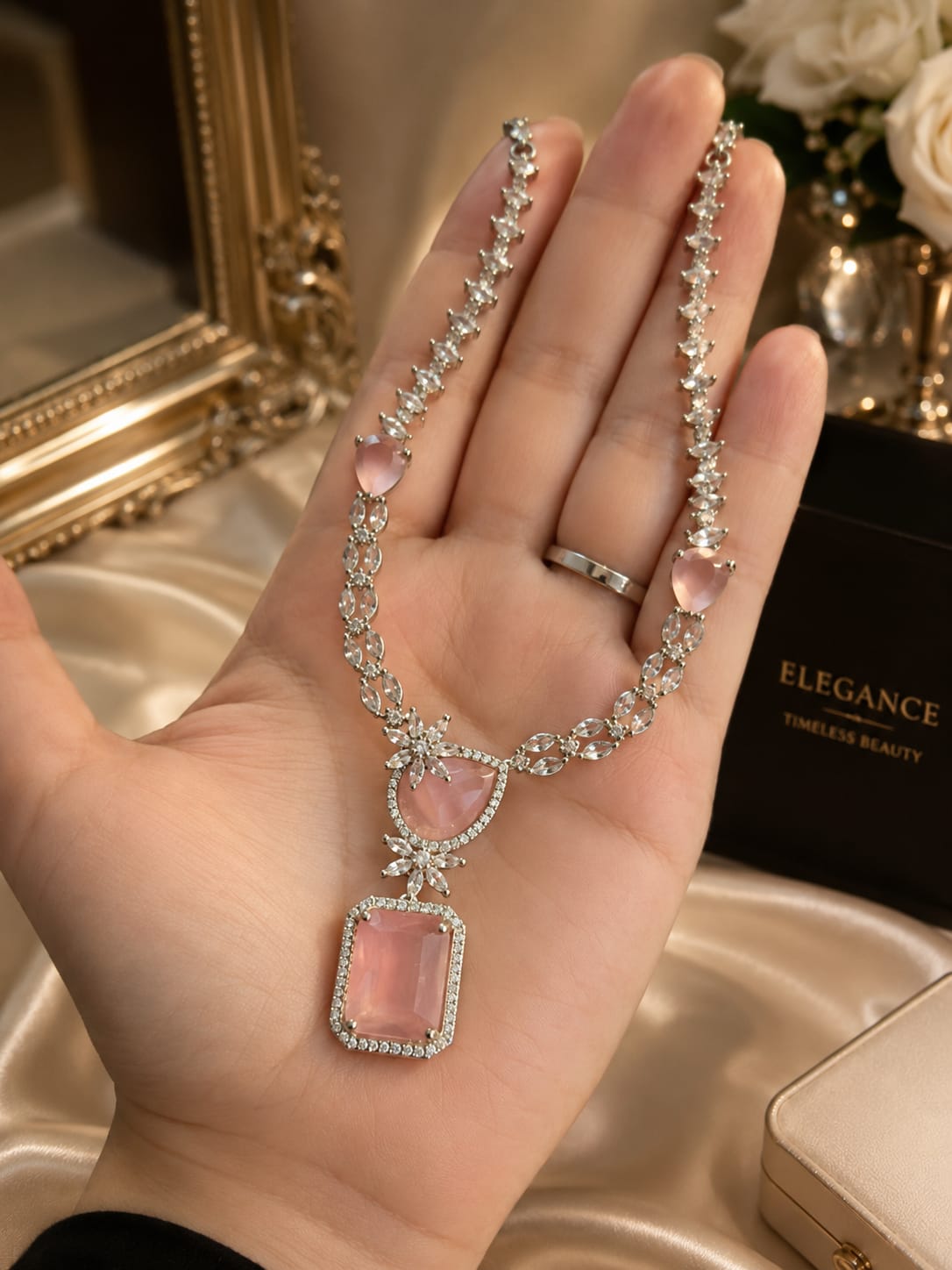 Silver Vintage Blush jewelry set